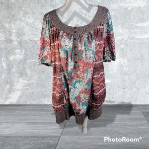 Womans Lane Bryant Scoop neck 6 button SS Boho Top Size 22/24